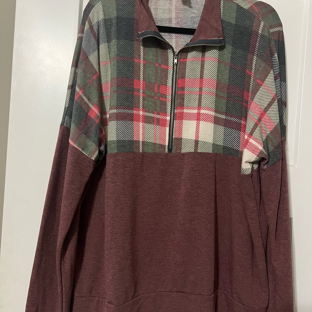 Red and Green Plaid Half-Zip Sweatshirt